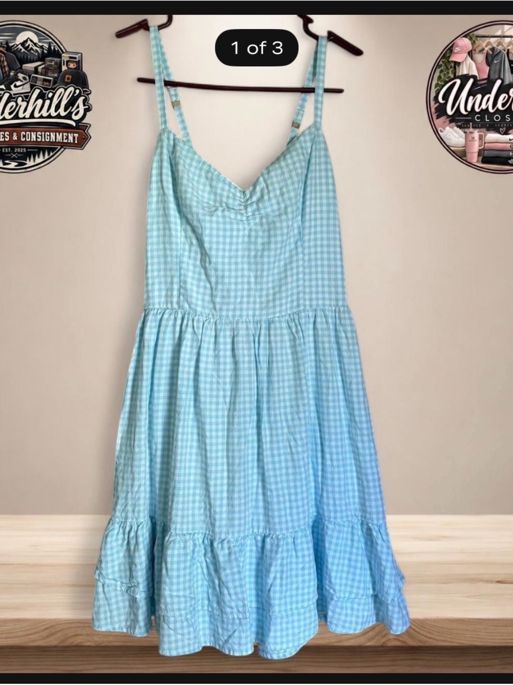 Hollister Light Blue Gingham Tiered Sundress